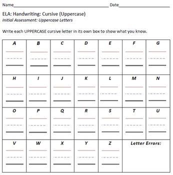 Preview of CURSIVE Handwriting Initial Assessment Lowercase & Uppercase Diagnostic