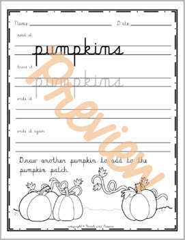 100 AMAZING AUTUMN Words Cursive Handwriting Book – Page A Day Math