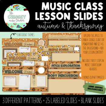 Preview of CUSTOMIZABLE MUSIC LESSON SLIDES TEMPLATE- autumn & thanksgiving