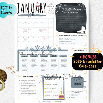 Preview of CUSTOMIZABLE Newsletter Template, January Newsletter,Winter Newsletter Printable