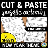 CUT PASTE ACTIVITY NEW YEARS 2024 COLORING PAGE JANUARY CR