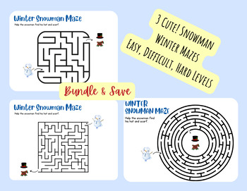 Preview of CUTE 3 Winter Snowman Maze Bundle 3 Levels Easy Intermediate Hard Holiday FUN!