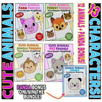 Preview of CUTE ANIMALS 13 Coordinate Graph Mystery Pictures BUNDLE! Ordered Pairs!