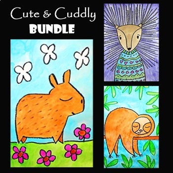 Preview of CUTE & CUDDLY ANIMALS BUNDLE | 3 EASY Directed Drawing & Painting Video Projects