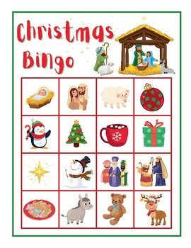 Preview of CUTE Christian Christmas Bingo Game Printable Activity 30 Cards Pictionary Jesus