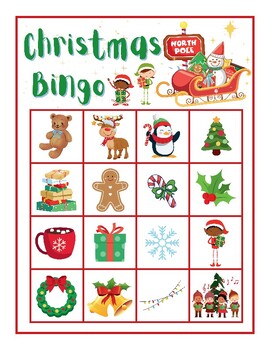 Preview of CUTE! Christmas Bingo Game Printable Activity 30 Cards Calling Sheet Pictionary