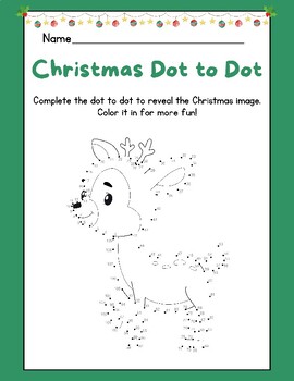 Preview of CUTE Christmas Reindeer Dot to Dot Count 1 to 109 Printable Worksheet FUN K-5