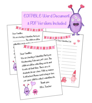 Preview of CUTE Class Valentine Party Announcement & Name List ***EDITABLE and PDF***
