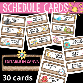 Preview of CUTE Editable Daily Schedule Cards | Canva | Cute camping theme | Link |