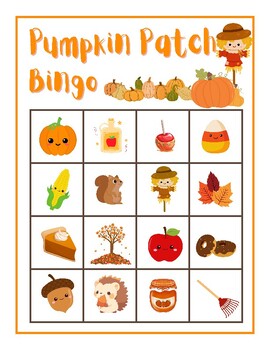 Preview of CUTE! Fall Pumpkin Patch Bingo Game Printable Activity 20 cards & calling sheet