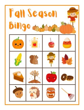 Preview of CUTE! Fall Season Bingo Game Printable Activity 20 cards & calling sheet pumpkin