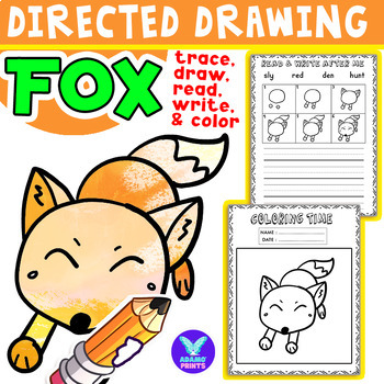 Preview of CUTE Fox Directed Drawing: Writing, Reading, Tracing & Coloring Activities