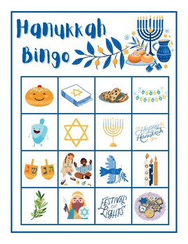 Preview of CUTE! Hanukkah Bingo Game Printable Activity 20 Cards Calling Sheet Pictionary