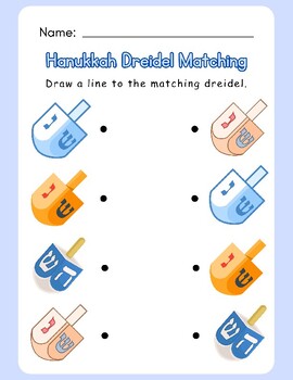 Preview of CUTE! Hanukkah Dreidel Matching: Draw a line Visual Discrimination Worksheet FUN