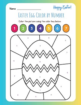 Preview of CUTE Happy Easter Color by Number Egg Printable Worksheet Pre-K Elementary FUN