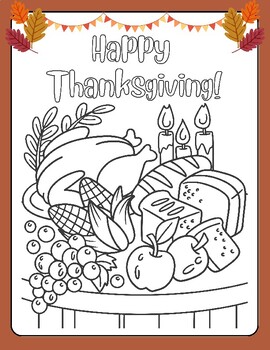 Preview of CUTE! Happy Thanksgiving Coloring Sheet: FUN! Fall! Printable Page Food Turkey