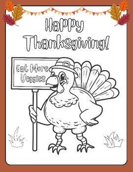 Preview of CUTE! Happy Thanksgiving Vegetarian Coloring Sheet: FUN! Fall! Printable Page