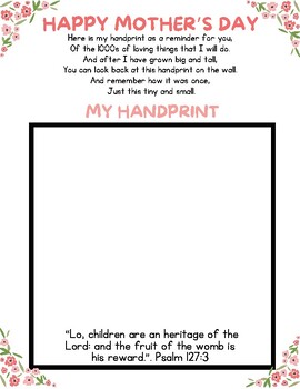 Preview of CUTE KidMin Mother's Day Printable Handprint Craft Christian Bible Verse FUN KJV