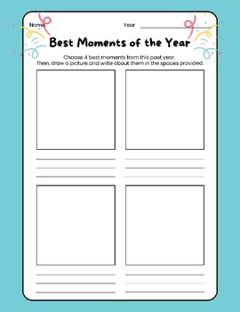 Preview of CUTE New Year Reflection Best Moments of Past Year Draw & Write Worksheet Prompt