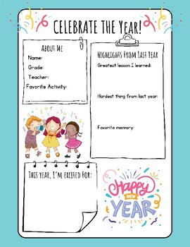 Preview of CUTE Happy New Year Worksheet Reflection Writing Prompts Review Highlights ELA