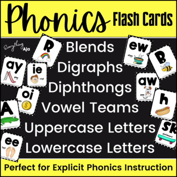 Preview of CUTE PHONICS FLASH CARDS: Alphabet, Blends, Diphthongs, Vowel Teams & Digraphs