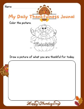 Preview of CUTE Pre-K Turkey Thankfulness Gratitude Journal: Color & Draw Thanksgiving FUN!