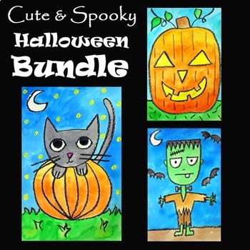 Preview of CUTE & SPOOKY HALLOWEEN BUNDLE | 3 Easy Drawing & Watercolor Painting Projects