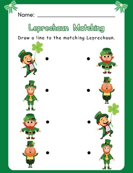 Preview of CUTE St Patricks Day Leprechaun Matching Visual Perception Worksheet FUN Pre-K +