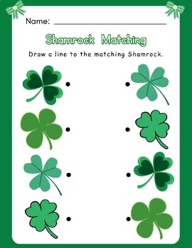 Preview of CUTE St Patricks Day Shamrock Matching Visual Perception Worksheet FUN Pre-K +