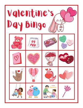 Preview of CUTE Valentine's Day Bingo Game Printable Activity 30 Cards Pictionary Cards FUN