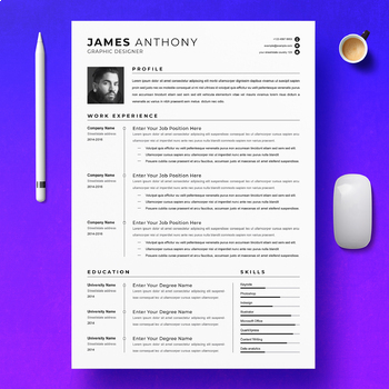 Preview of CV Resume Template With Photo, Paper Stationery, CV Template, Modern Resume, CV