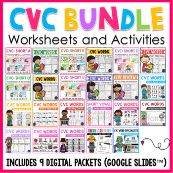 Preview of Short Vowels CVC Words Worksheets Kindergarten First Grade Phonics