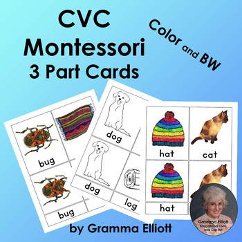 Preview of Montessori Printable Activities CVC 3 Part Matching Cards
