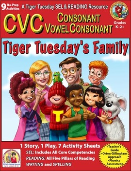 Preview of CVC - 9 No Prep Lessons & Activities - Tiger Tuesday's Family