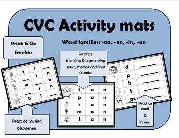 Preview of CVC Activity Mats -an, -en, -in, -un