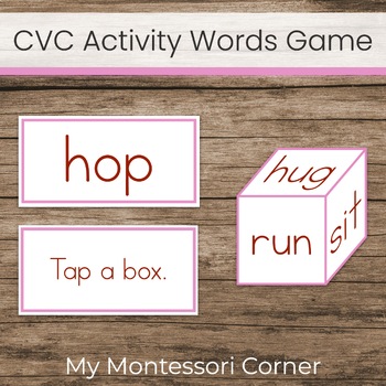 Preview of CVC Activity Words Game, Montessori Pink Series Reading Command Cards