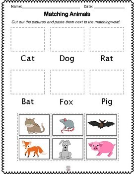 CVC Animal Word Match with Extensions by WestenWerks | TPT