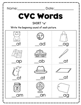 CVC Beginning Sounds Worksheets Fill-in-the-Beginning Sounds | TPT