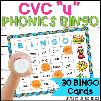 økse paraply fugtighed CVC Bingo Game: Short U Words - No Prep Phonics Games by Fun Times in First