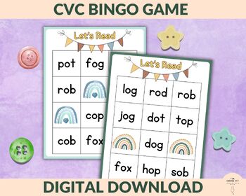 Preview of CVC Bingo and Card Games, Printable Bingo Cards, Phonics Reading Game