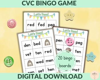 Preview of CVC Bingo and Card Games, Printable Bingo Cards and Games, Phonemic ‎Awareness