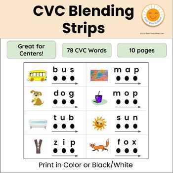 Cvc Blending Strips - Literacy Centers By Kids' Time 2 Shine 