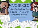CVC Books Color, Cut, Spell and Read A E I O U 5 Books Word Work