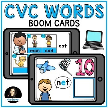 Preview of CVC Boom Cards Matching Words with Audio Sound