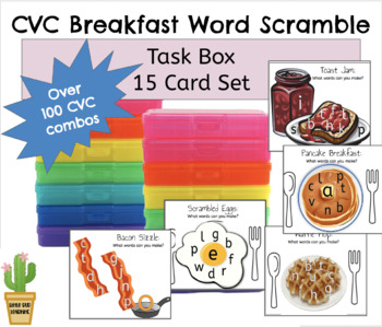 Preview of CVC Breakfast Word Scramble Task Cards- Build over 100 CVC Words!