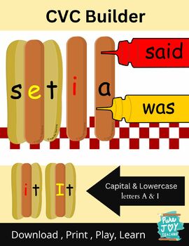 Preview of CVC Builder Hot Dog Vowels Dramatic Play Spelling Reading Grilling FUN VC