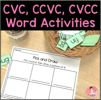 Preview of CVC, CCVC, CVCC, CVCe Words Literacy Center and Worksheets for Kindergarten
