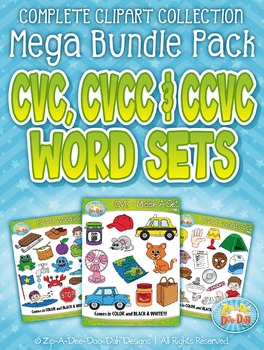 Preview of CVC, CVCC & CCVC Word Sets Clipart Mega Bundle {Zip-A-Dee-Doo-Dah Designs}