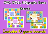 CVC. CVCe & Digraph Game Boards- Help build Decoding Skills