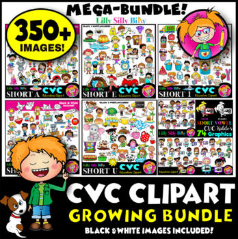Preview of CVC Clipart. Short Vowels Clipart - MEGA Growing Bundle! {Lilly Silly Billy}